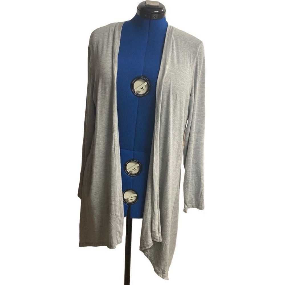 ENOUGH ABOUT ME Women’s Longline Open Front Cardigan‎ Shrug Gray Size 1X